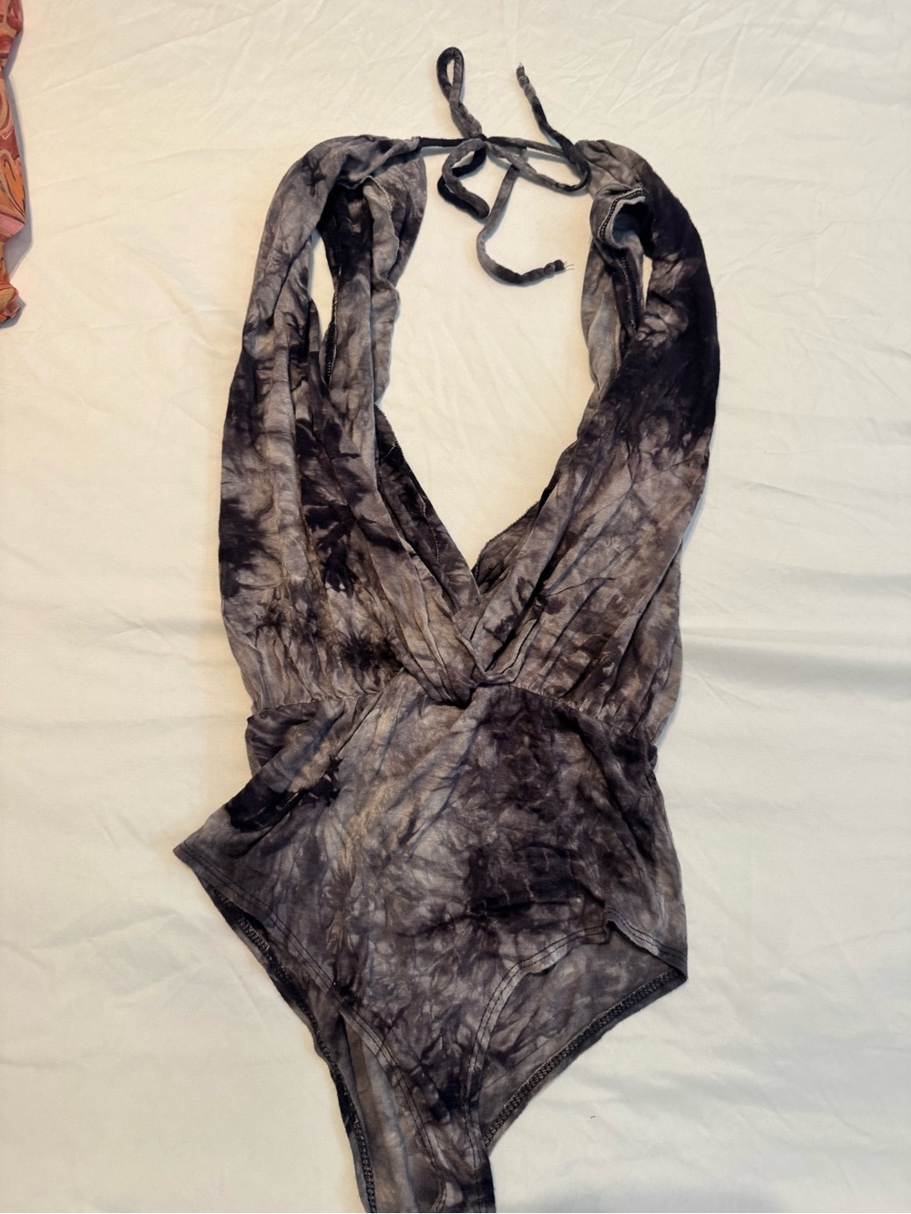 Buckle Black Gray Tie-Dye Halter Bodysuit